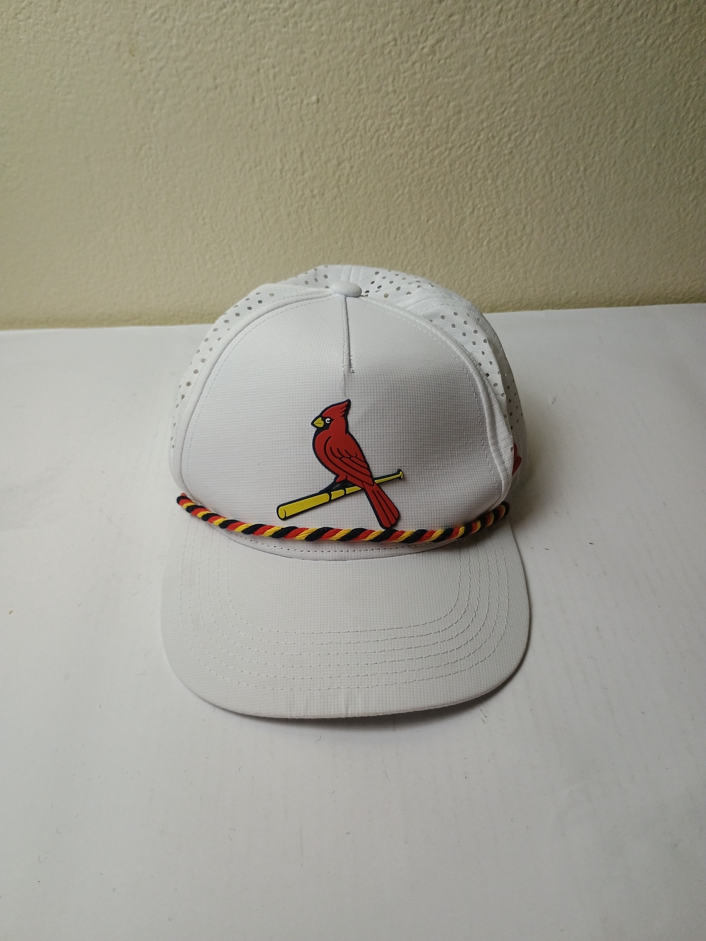 White Baseball Cap with Red Cardinal Patch - Trucker